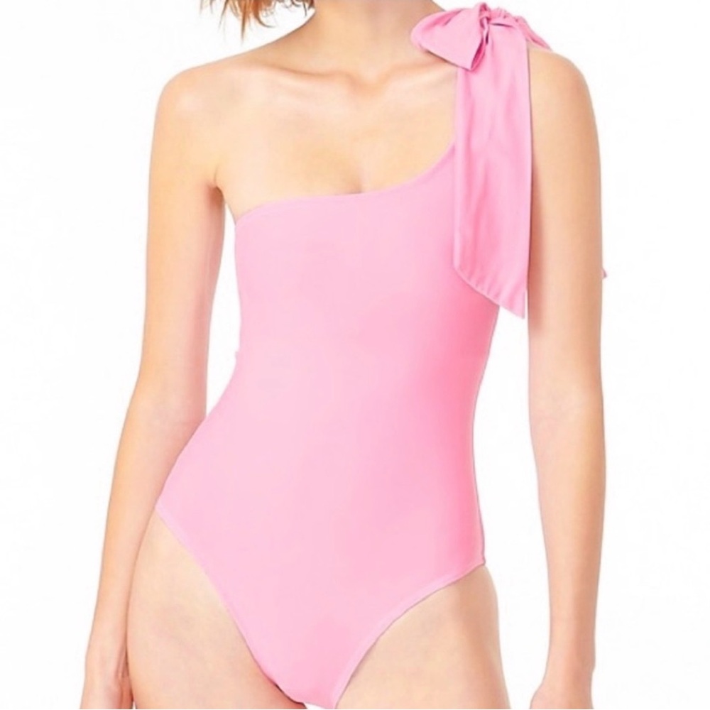 J. Crew One-Shoulder Tie Bow Pink Swimsuit